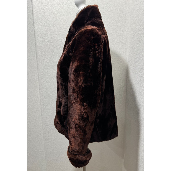 Vintage Faux Fur Coat Womens Dk Brown Plush Lined Warm Winter Jacket Sz S/M - Picture 3 of 8